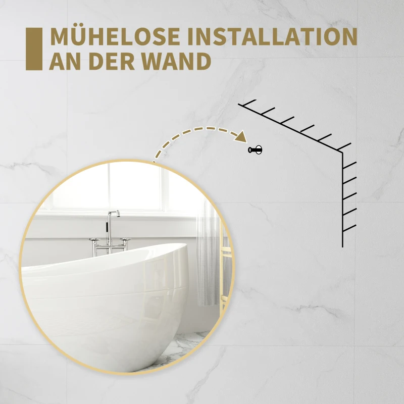 HOMCOM 70 x 70 cm runder Badezimmerspiegel, Wandmontage, goldfarbener Rahmen