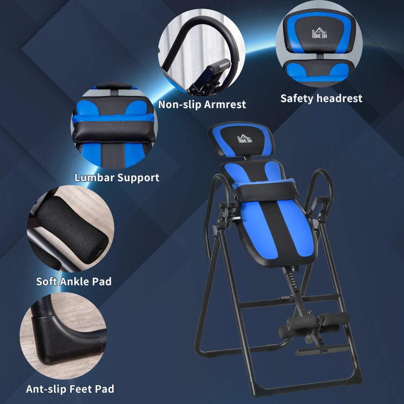 HOMCOM Foldable Gravity Inversion Table, Back Therapy Fitness Bench, with Soft Ankle Cushions, for Home