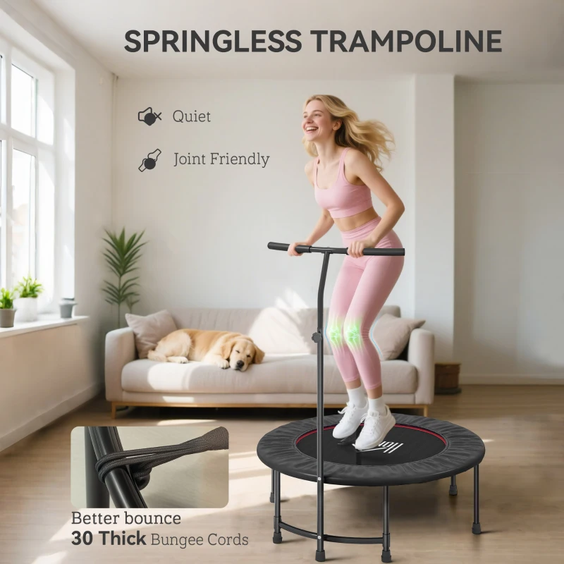 HOMCOM 40'' Fitness Trampoline with Adjustable Handle, Rebounder Trampoline Mini Jumper for Indoor Exercise Workout, Support Up to 100kg, Black