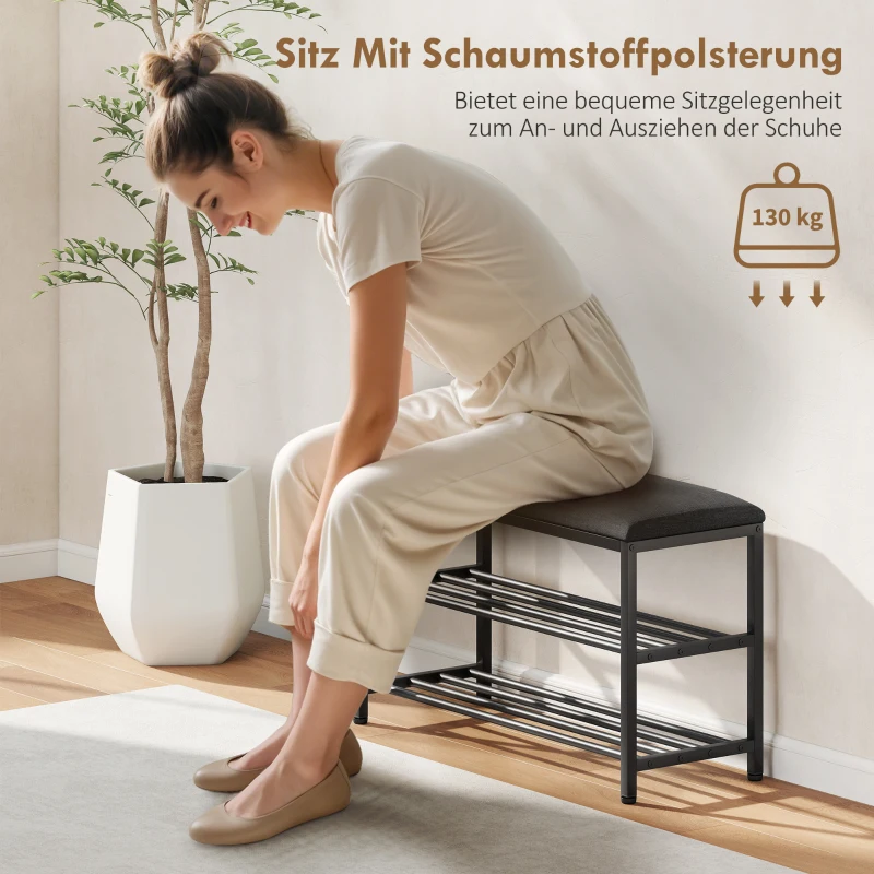 HOMCOM Schuhbank mit Sitzfläche, Sitzbank mit Stauraum, Schuhregal mit 2 offene Fächer, Sitzbank 81 x 31 x 50 cm Schwarz