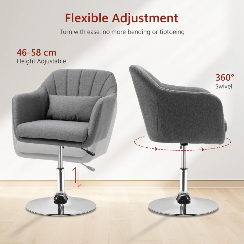 HOMCOM Swivel Linen Fabric Accent Chair for Living Room Contemporary Vanity Armchair with Adjustable Height Thick Cushion Lumbar Support Armrest for Bedroom Office Dark Grey