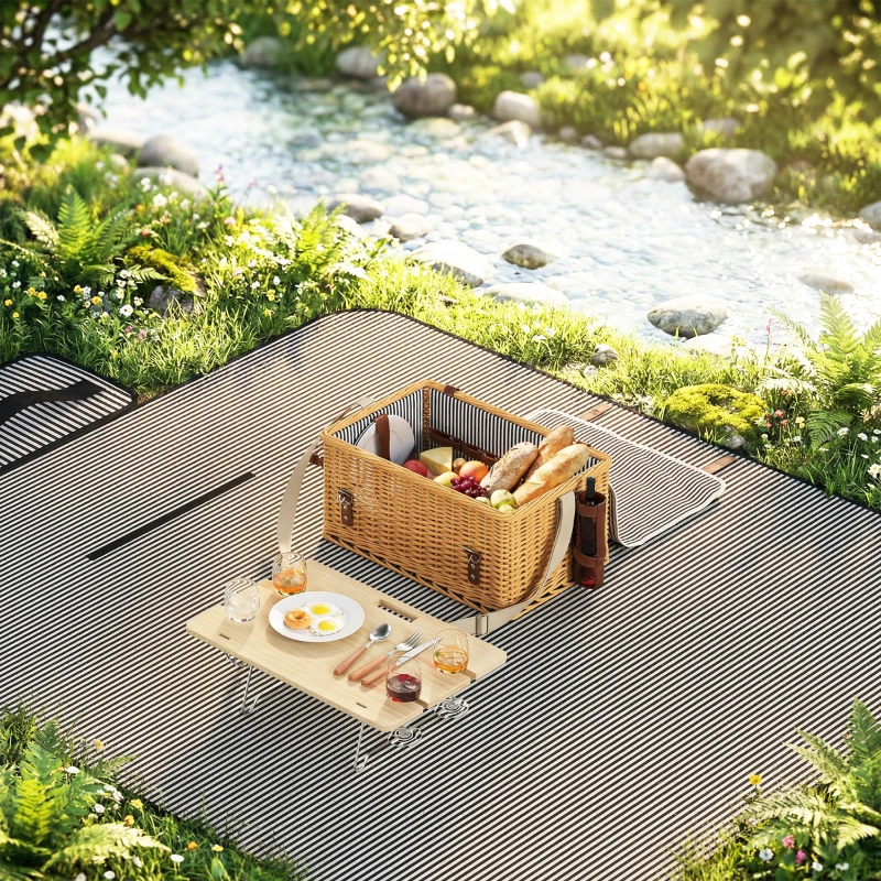 Outsunny Cesta da Pic Nic per 4 Persone con Tavolino e Cavatappi, in Vimini, 51x33x25 cm, Marrone Chiaro