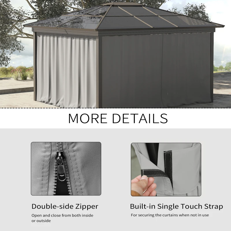 Outsunny Replacement Gazebo Curtains - 4-Panel Side Panels Only for 3 x 3 M Gazebos or Pergolas, with Hooks/C-Rings Included, Light Grey