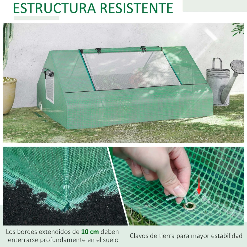 Outsunny Invernadero Pequeño para Cultivo con 4 Ventanas Enrollables Marco de Acero y Cubierta PE Anti-UV 180x140x80 cm Verde
