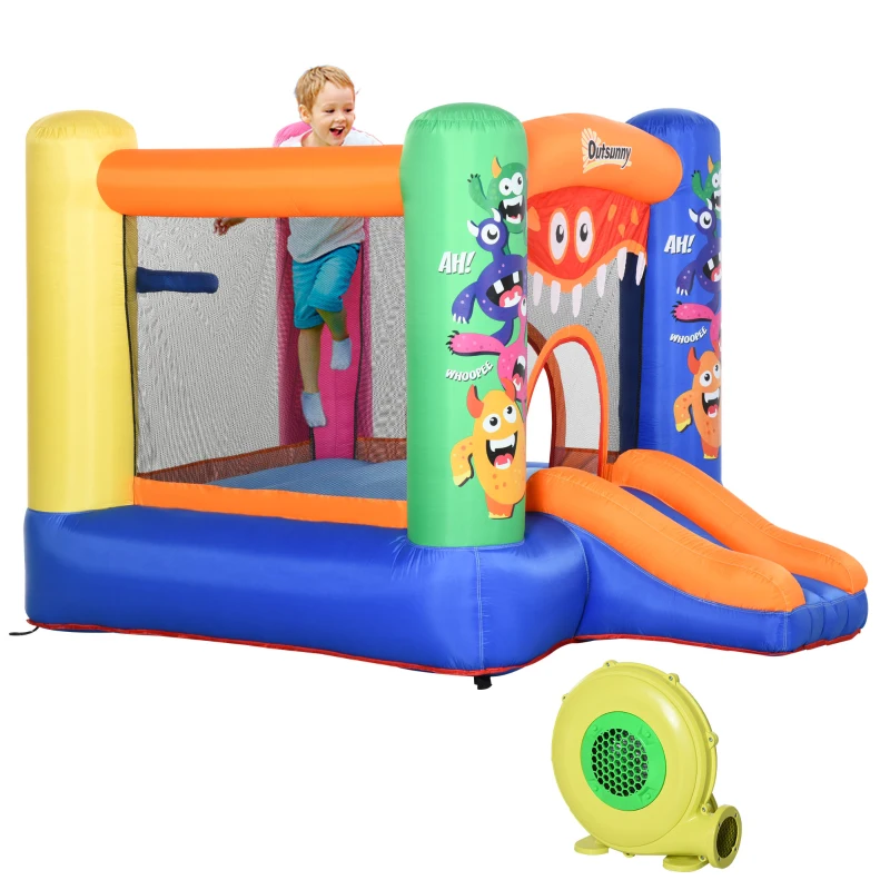 Outsunny Bouncy Castle Inflatable Basket Trampoline Slide Monster Design 2.9 x 2 x 1.55m