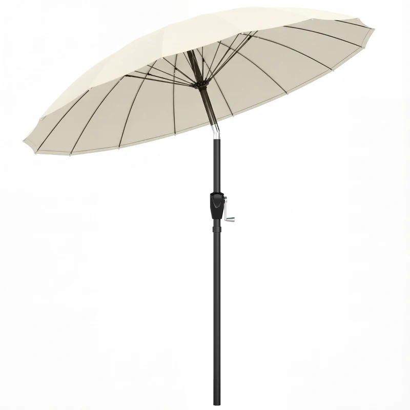 Outsunny 2 m Shanghai Garden Parasol Umbrella with 16 Fibreglass Ribs, Outdoor Parasol Sun Shade with Crank & Tilt, Cream White