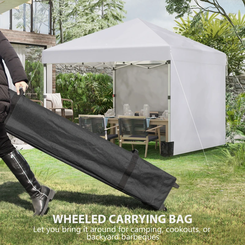 Outsunny 3 x 3 (M) Pop Up Gazebo - UPF 30+ with 2 Sidewalls, Leg Weight Bags, and Wheeled Bag, Height Adjustable Party Tent Event Shelter for Garden, Patio, White