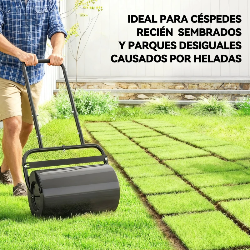 Outsunny Rodillo para Césped de 38L Relleno de Arena o Agua con Mango en U para Jardín Granja Negro