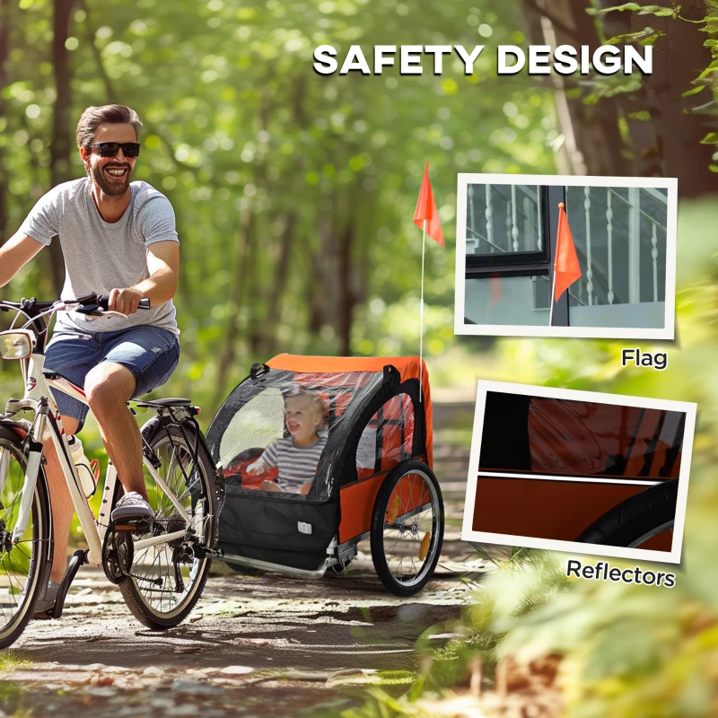 HOMCOM 2 Seat Bike Trailer Bicycle wagon for Kids Child Steel Frame Safety Harness Seat Carrier