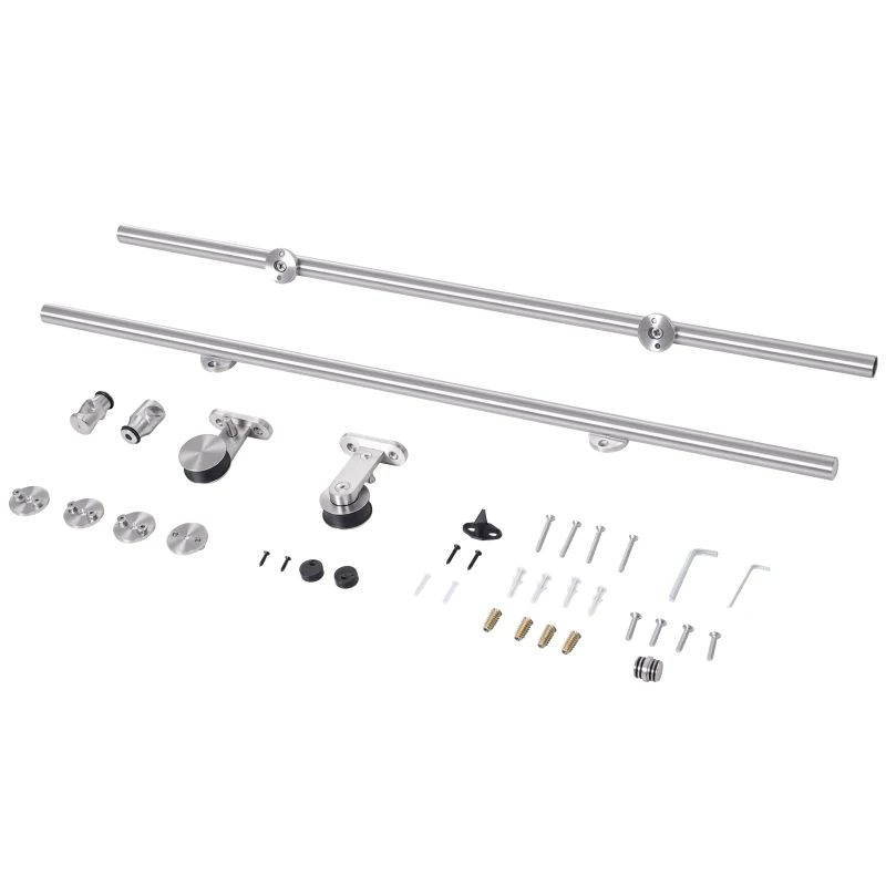 HOMCOM Wooden Sliding Door Kit Stainless Steel Smooth Operation Hardware Track Kit System Unit For Single Door 2000mm
