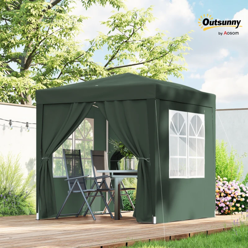 Outsunny 2 x 2m Pop Up Gazebo, w/Side Walls, Windows-Green(m-9)