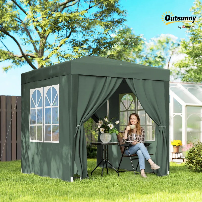 Outsunny 2 x 2m Pop Up Gazebo, w/Side Walls, Windows-Green(m-2)