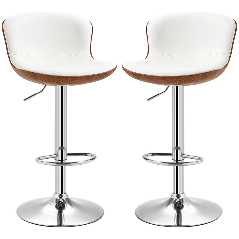 HOMCOM 2er-Set Barhocker, höhenverstellbar, Metallgestell, drehbarer Sitz, Cremeweiß