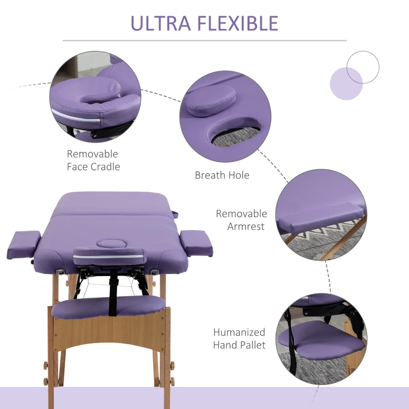 HOMCOM 2 Section Massage Table Bed Couch Portable Beauty Bed Lightweight Folding Therapy Bed Purple
