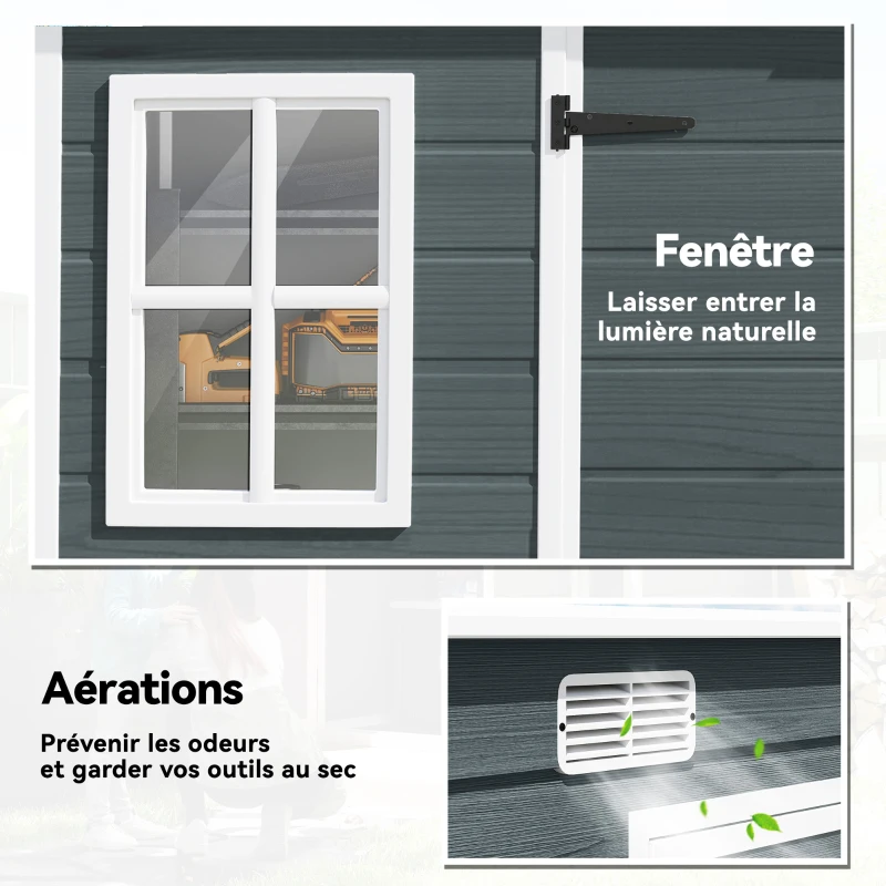 Outsunny Abri de jardin en plastique 10 x 4 pieds, avec plancher, effet bois gris