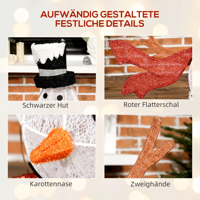 Outsunny 78er LED Weihnachtsdeko, Weihnachten Schneemann in warmweiß, Stahlrahmen, für Indoor, Outdoor, Mehrfarbig