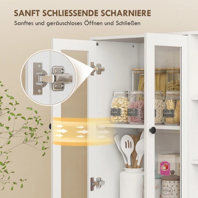 HOMCOM Küchenschrank mit Glastüren, Regale, offene Ablagen, 172 cm groß, MDF, Weiß