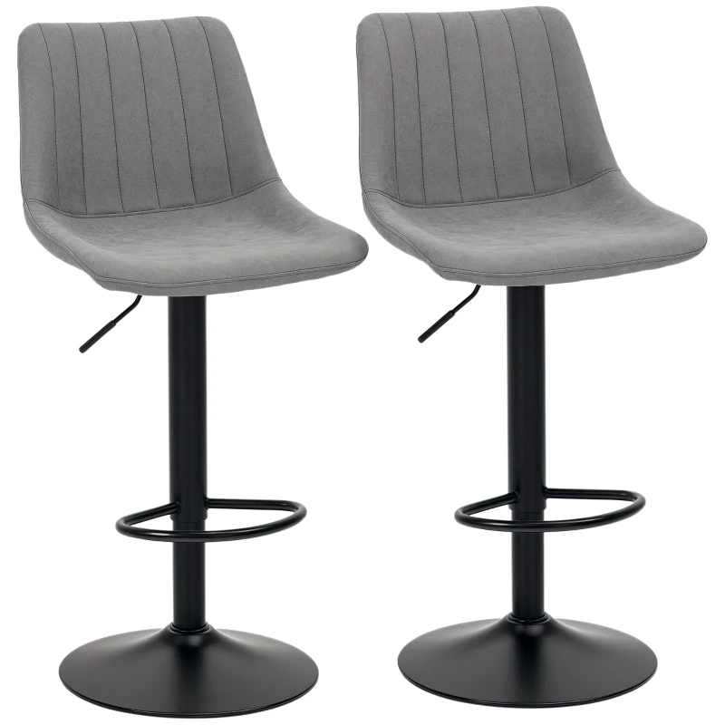 HOMCOM Adjustable Set of 2 Bar Stools, Counter Height Barstools, 360° Swivel Tall Stools with Footrest for Home Pub, Grey