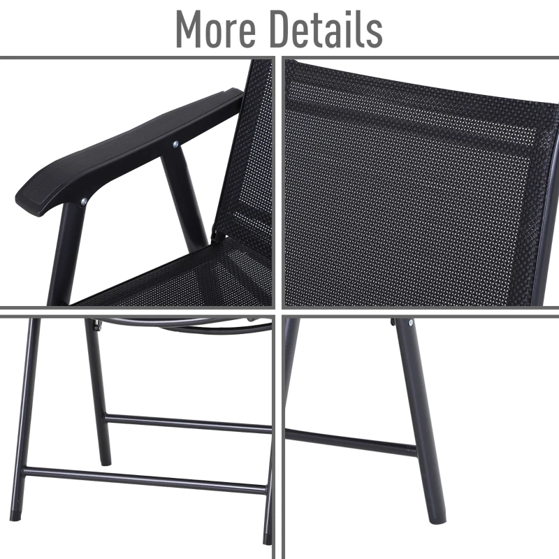 Outsunny Set of 2 Folding Garden Chairs - Metal Frame Outdoor Patio Park Dining Seats with Breathable Mesh Seat, Black