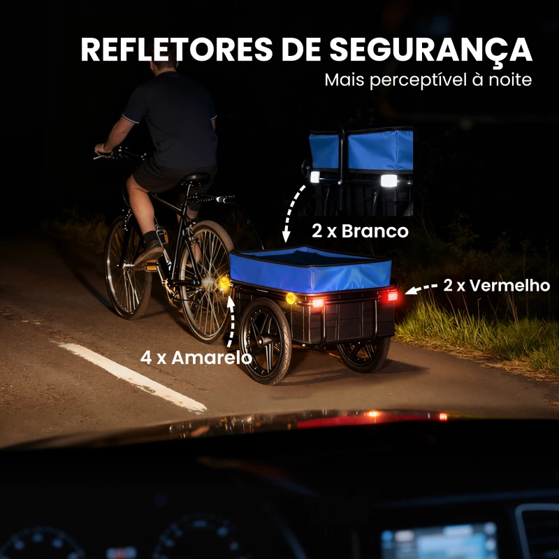 HOMCOM Reboque de Bicicleta 40 kg com Cobertura de Tecido Oxford Refletores e Estrutura de Aço 144x59x80 cm Azul