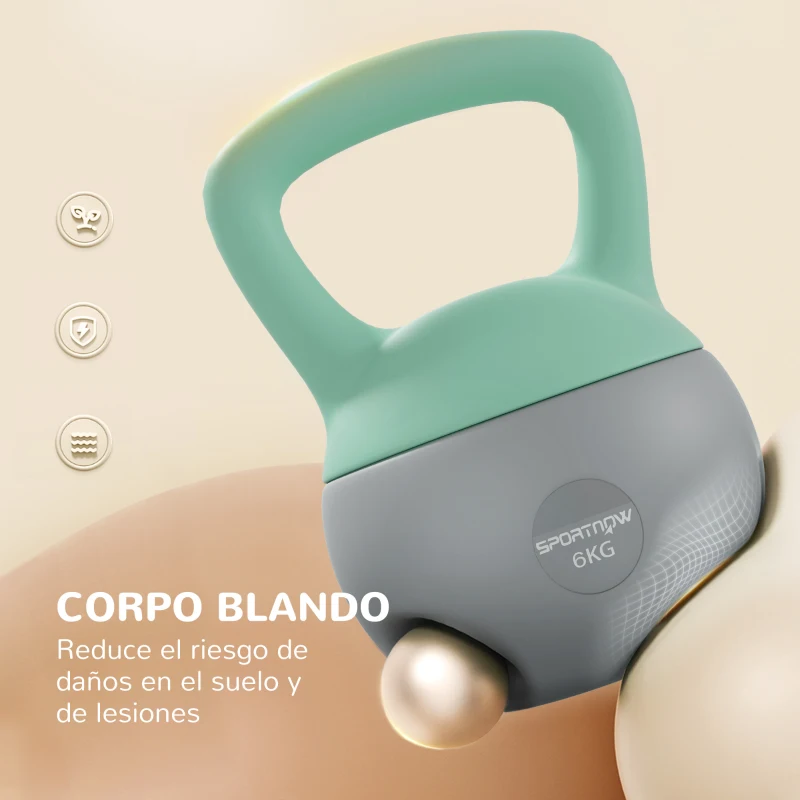 SPORTNOW Pesa Rusa 8 kg Kettlebell Relleno de Arena Metálica Mango Antideslizante para Casa 19x19x28 cm Verde y Gris
