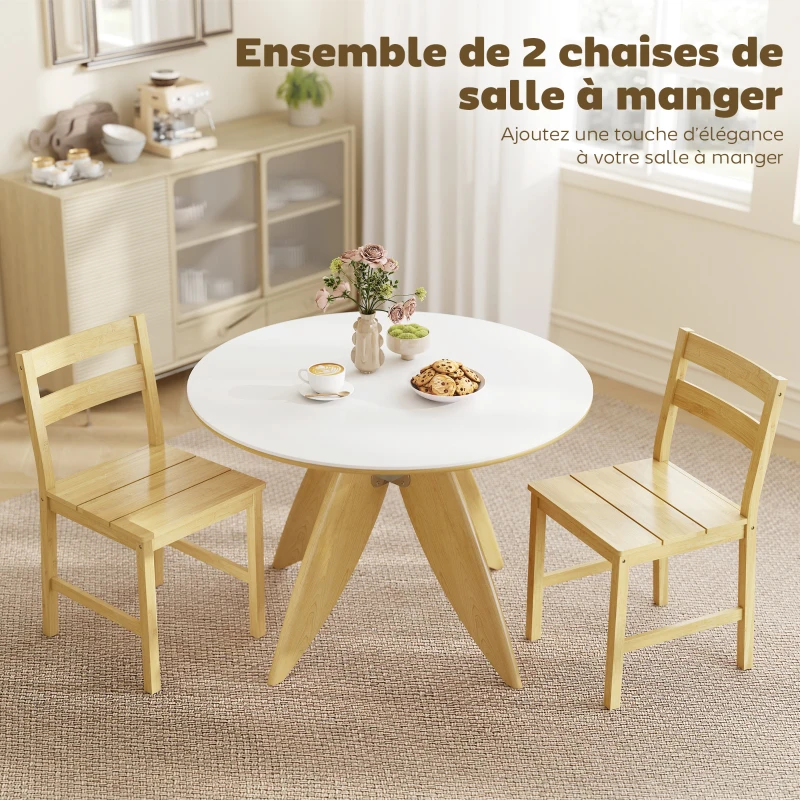 HOMCOM Lot de 2 chaises de salle à manger en bambou, chaises de cuisine sans accoudoirs avec assise à lattes, bois naturel