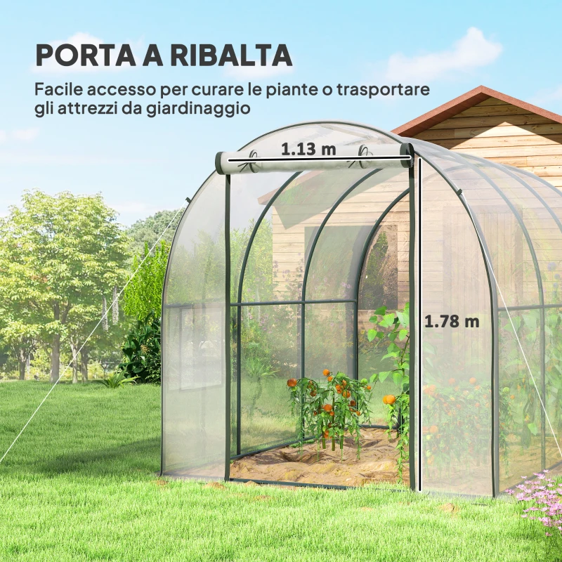 Outsunny Serra a Tunnel 3x2x2m con Porta Avvolgibile e Finestre a Rete in Acciaio e Plastica, Trasparente