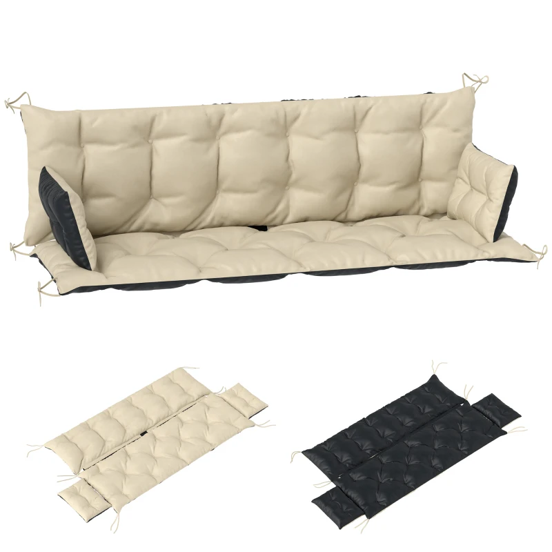 Outsunny Outdoor-Kissen-Set für Bank oder Hollywoodschaukel, zweifarbig, Polyester, Schaumstoff, 180 x 110 x 8 cm, Beige+Schwarz