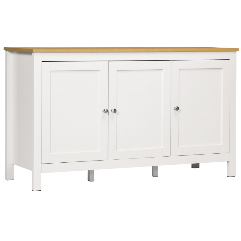 HOMCOM Sideboard storage unit with 3 doors 2 adjustable shelves light wood-effect top 120 x 40 x 70 cm white