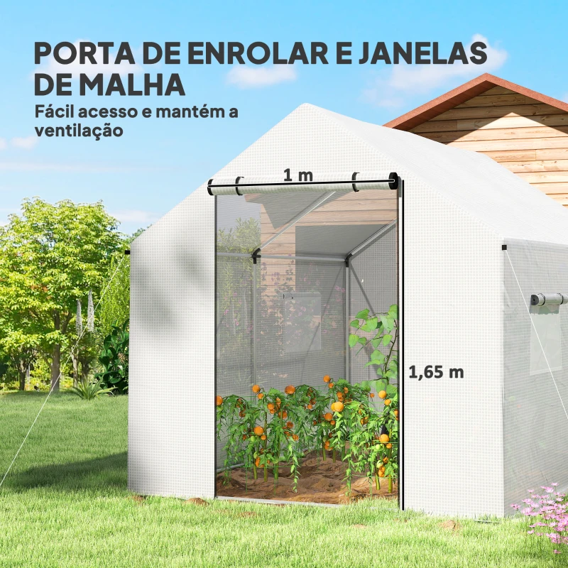 Outsunny Estufa tipo Túnel 2x3x2 m Estufa de Exterior com 4 Janelas de Malha e Porta com Fecho de Correr Estufa para Cultivos Anti UV Branco