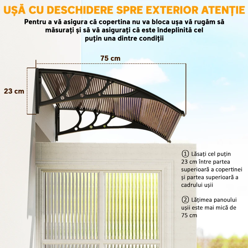 Outsunny Copertină de Exterior Impermeabilă și Anti-UV, din Policarbonat, Polipropilenă și Aluminiu, 75x100x23 cm, Maro și Negru