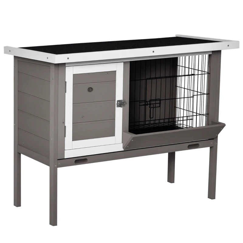 PawHut Wooden Rabbit Hutch with Asphalt Roof Feeder Removable Tray and 2 Doors 91 x 46 x 71 cm gray