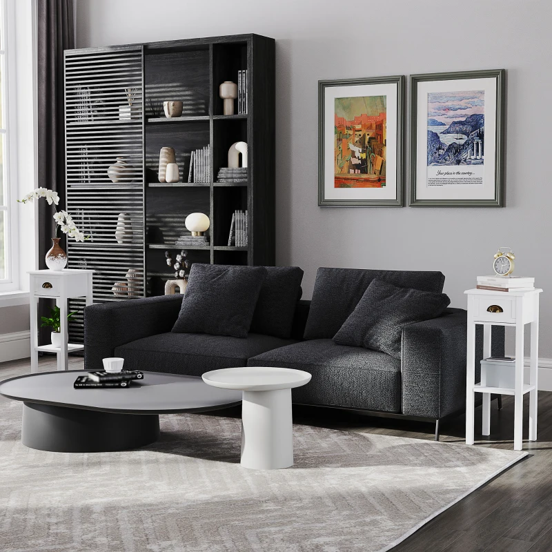 HOMCOM Lot de 2 tables d'appoint Table de Chevet style sophistiqué avec tiroir, étagère inférieure, 30 x 30 x 75 cm, blanc