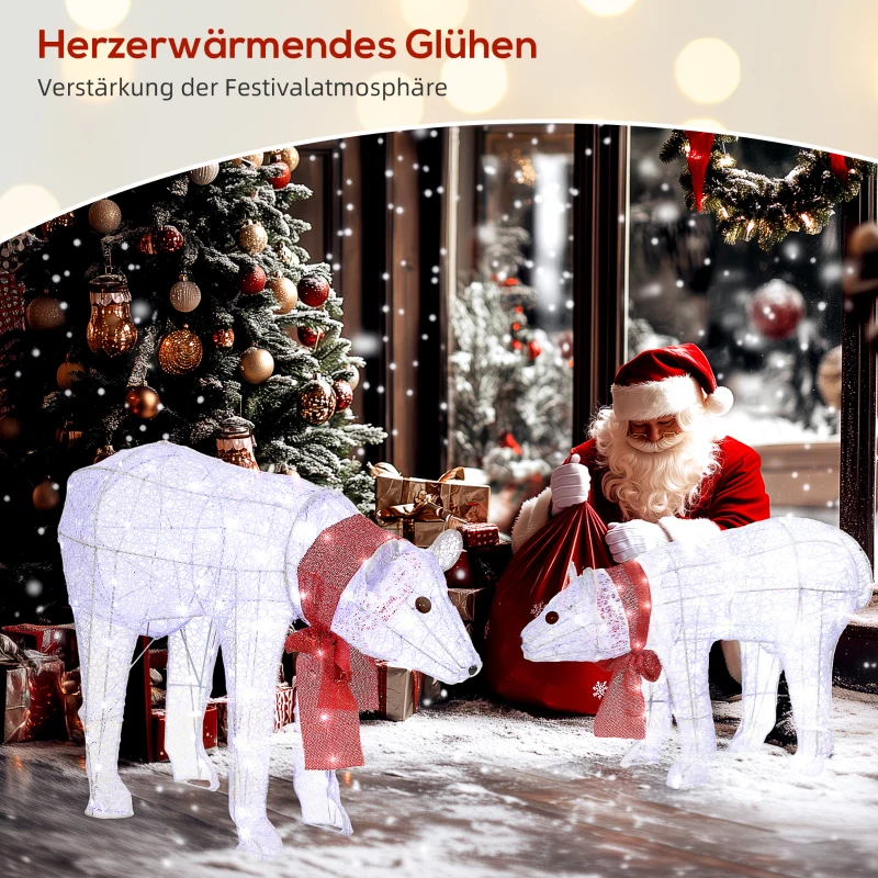 Outsunny 2-teilige Eisbären-Weihnachtsdekoration, 140 weiße LEDs, Wasserfest, Timer, für drinnen und draußen