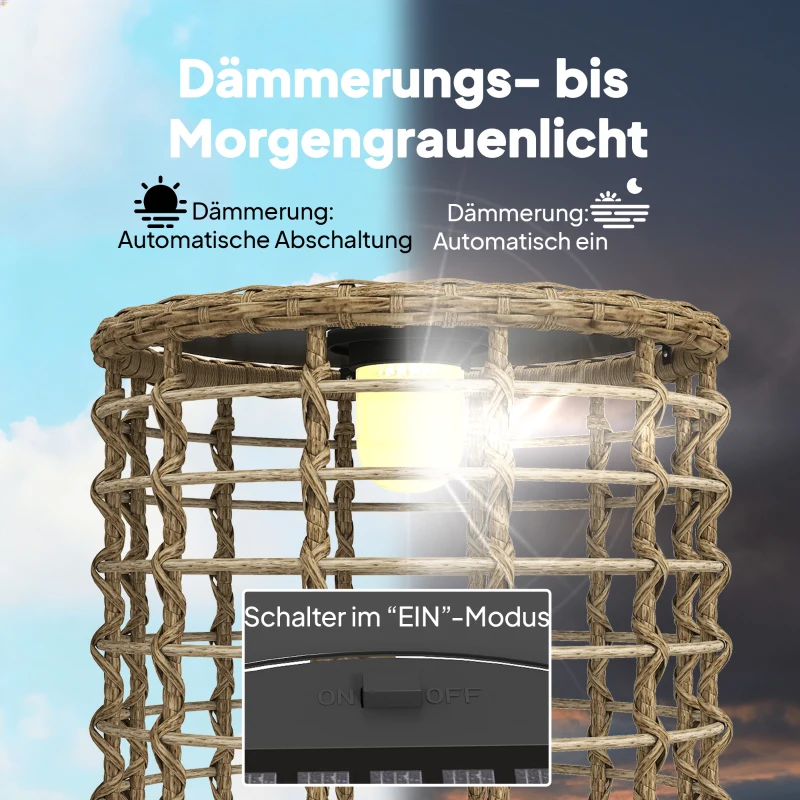 Outsunny Solar Stehlampe 2er Set Rattan Solarlampen mit Lichtsensor LED Solarleuchte im Boho-Stil IP44