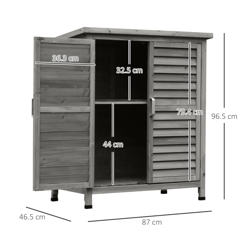 Outsunny Wooden Garden Shed, Garden Storage Shed with 2 Doors, Garage Tool Organisation Cabinet, 87 x 46.5 x 96.5cm, Grey