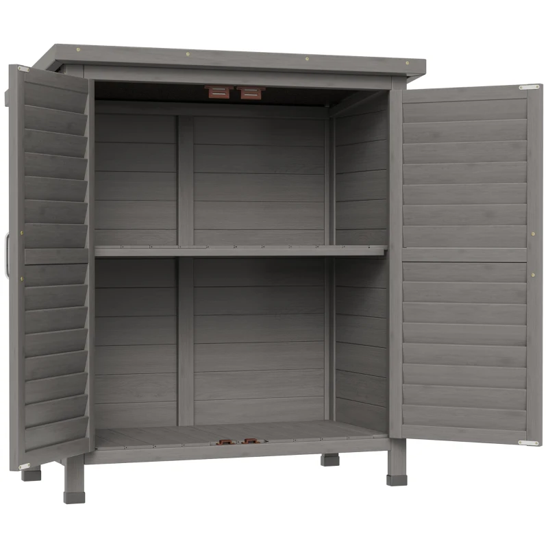 Outsunny Wooden Garden Shed, Garden Storage Shed with 2 Doors, Garage Tool Organisation Cabinet, 87 x 46.5 x 96.5cm, Grey