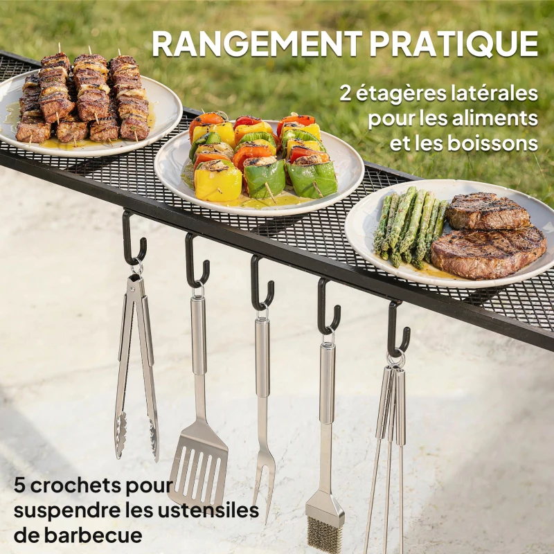 Outsunny Abri pour Barbecue tonnelle de jardin 245 x 152 x 218 cm en Acier avec Étagères Latérales et Crochets, gris foncé