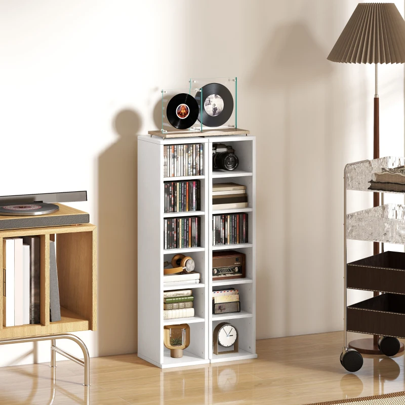HOMCOM Set of 2 CD Media Display Shelf Unit Tower Rack with Adjustable Shelves, White