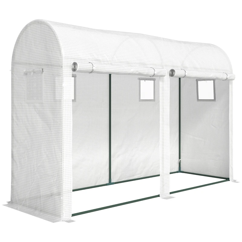 Outsunny Serre de Jardin, Petite Serre de Balcon en Bâche PE Châssis Acier, Portes et Fenêtres Roulantes 300 x 100 x 200 cm blanc