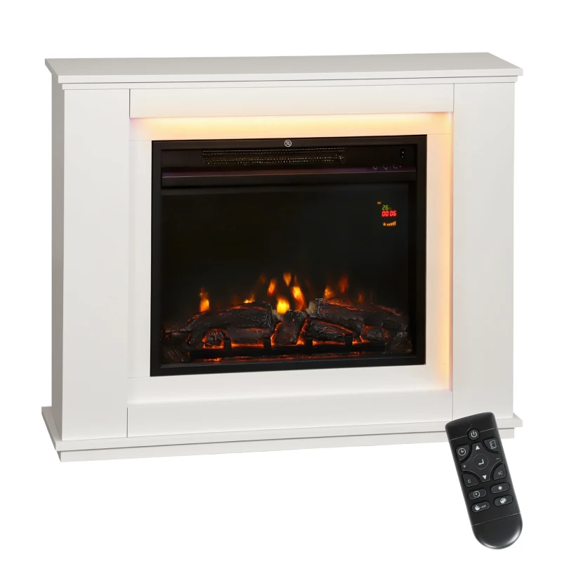 HOMCOM Camino Elettrico con Fiamma a 12 Colori e 5 Luminosità, Telecomando e Timer, 98x25x80 cm, Bianco e Nero