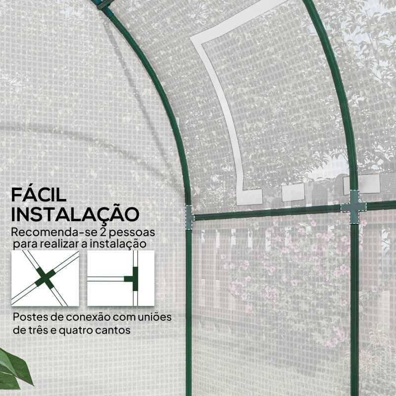 Outsunny Estufa de Jardim 180x180x200 cm Estufa Tipo Túnel Pequena com Porta Enrolável e Janela de Malha para Cultivar Plantas Flores Branco