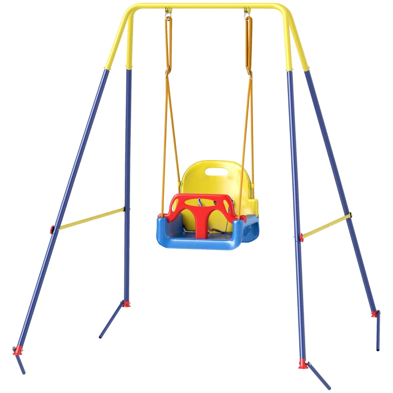 AIYAPLAY Baloiço para Bebés 3 em 1 Baloiço Jardim com Cordas Ajustáveis Cinto de Segurança Estrutura em A Dobrável 128x155x157 cm Azul