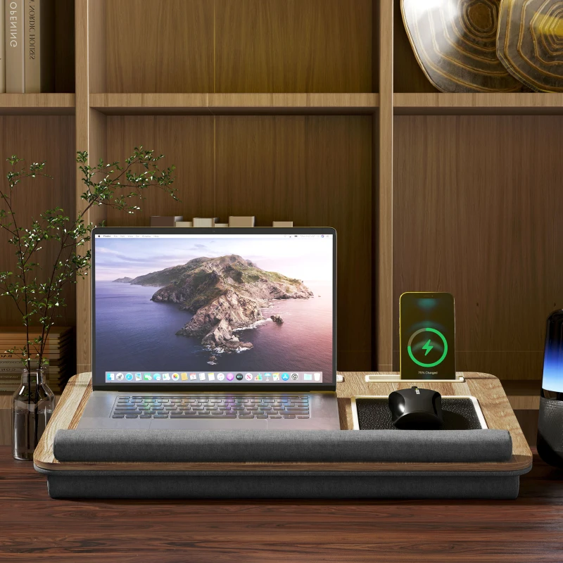 HOMCOM Lap desk for bed with bolster, tablet/phone slot, mousepad, wrist rest, handle