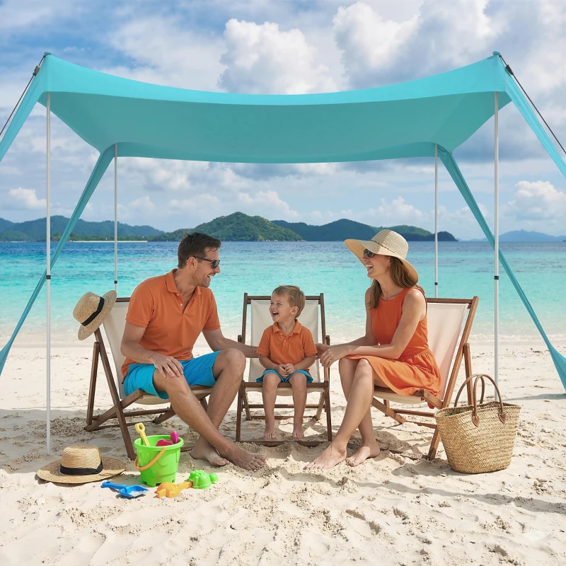 Outsunny Sonnensegel, wasserdicht, anpassbar, leicht, faltbar, Stahlstützen, 3x3x2m, Himmelblau