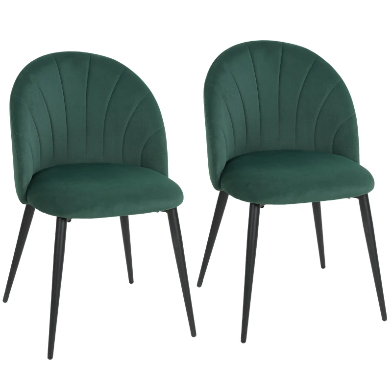 HOMCOM Lot de 2 chaises de salle à manger, chaises de cuisine rembourrées sans accoudoirs, pieds en acier, 52x55x79cm, vert