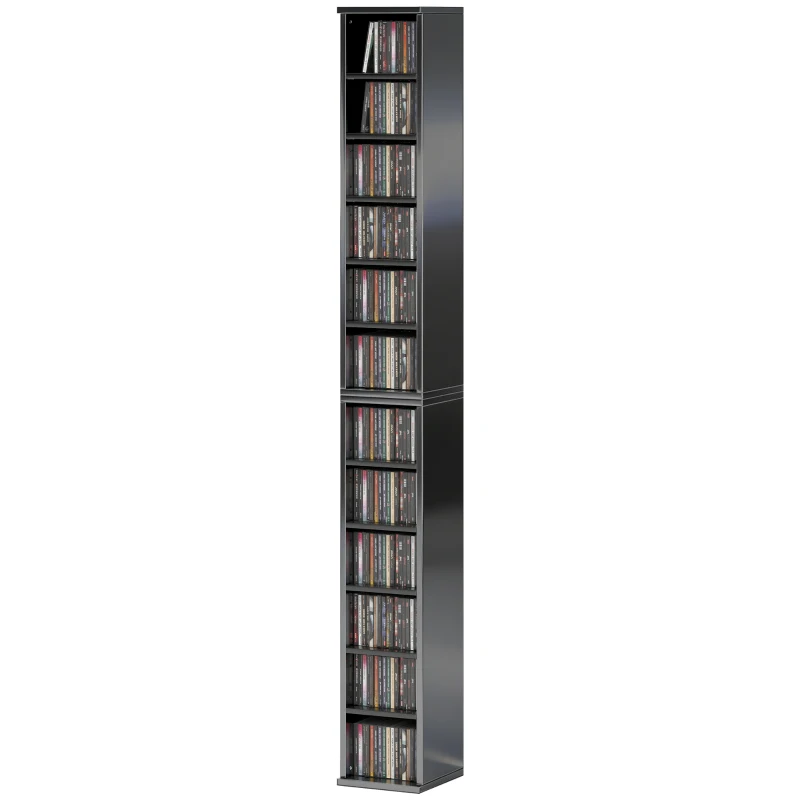 HOMCOM Set of 2 CD Media Display Shelf Unit Tower Rack with Adjustable Shelves, High Gloss Black