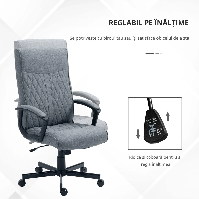 Vinsetto Scaun de birou pentru casa cu spatar inalt, pivotant la 360 de grade, inaltime si inclinare reglabila, gri inchis