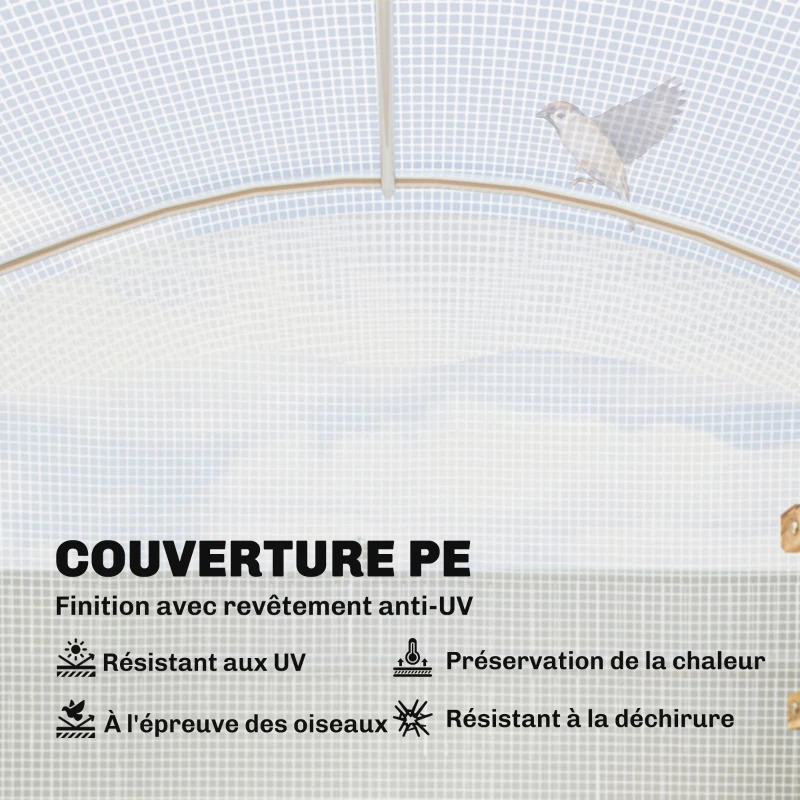 Outsunny Serre tunnel de jardin 6m², serre de jardin tunnel 300x200x195cm bâche PE 220g/m² bords prolongés 50 cm avec porte blanc