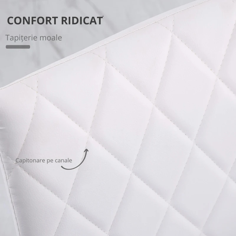 HOMCOM Set 4 Scaune Dining – Tapitate cu Piele Ecologica Alba(m-4)